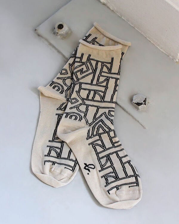 beige geometric print cotton Luce socks